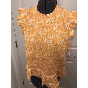 Women’s Goodthreads Floral Sleeveless Shirt, LARGE, Smocked, Ruffle, Peplum